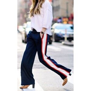 Tory Burch Sport Navy White Red Stripe Wide Leg Track Pants Style 17163 Size M